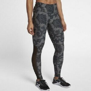 Nike Women's Black and Gray Floral Training Leggings